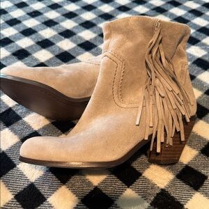 Sam Edelman Fringe Suede Ankle Boots - Tan